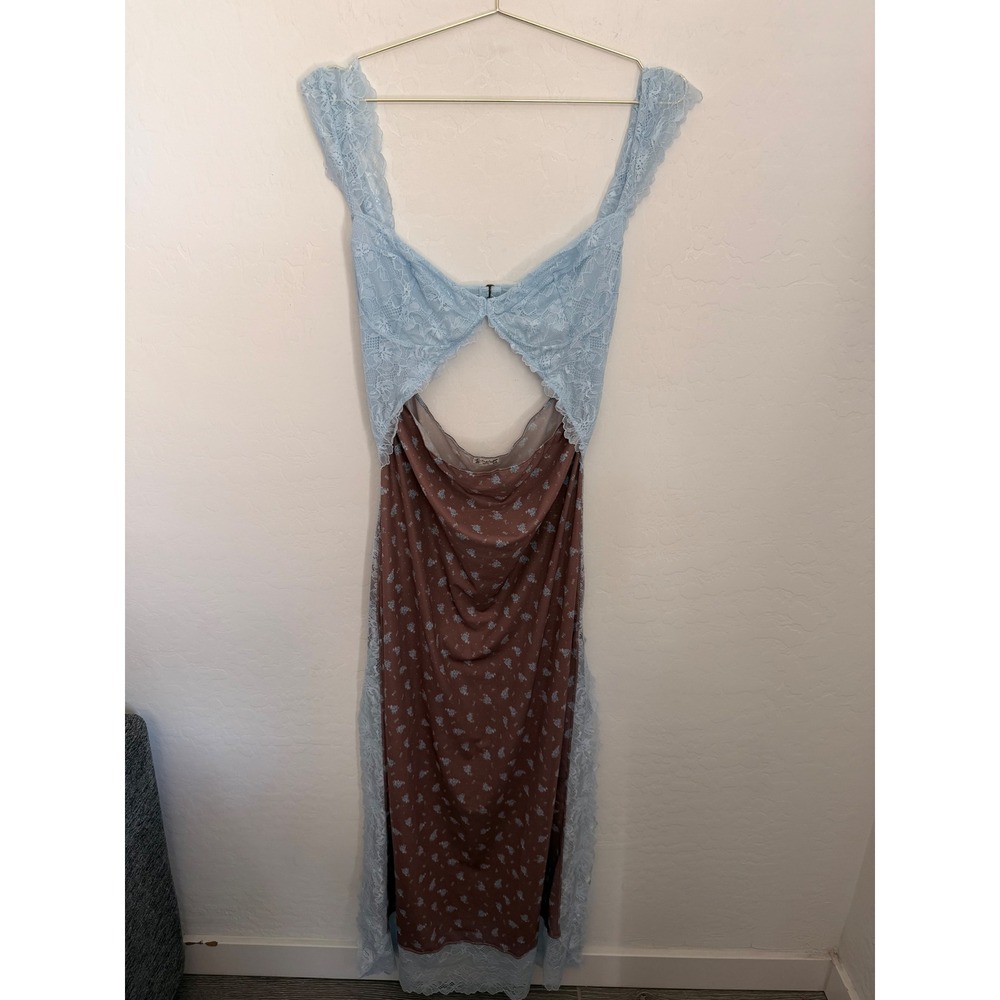 Free People Intimately Suddenly Fine Floral Lace Cutout Nightgown Brown Blue L